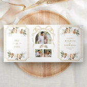 Ivoor Gouden Kerst Open Haard Bow QR Code Huwelijk Drieluik Uitnodiging