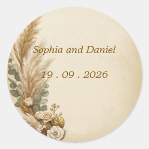 Ivoor Gouden Kroon Pampas Elegante Royal Boho Ronde Sticker