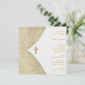 Ivoor Gouden Kruis Baby doop Kaart (Staand voorkant)