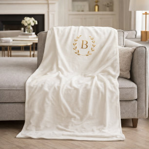 Ivoor gouden monogram krans elegant fleece deken