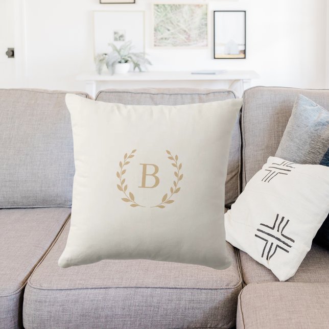 Ivoor gouden monogram krans elegant kussen (Creator heeft geüpload)