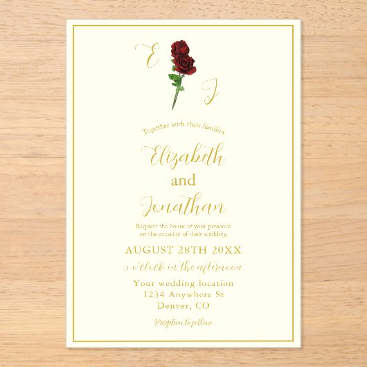 Ivoor Gouden Roze Bruiloft Acryl Uitnodigingen (Voorkant)
