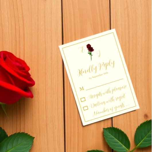 Ivoor Gouden Rozen Bruiloft RSVP Kaartje