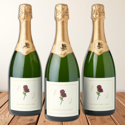 Ivoor Gouden Rozen Bruiloft Sparkling Wijnetiket