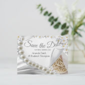 Ivoor, Groen, Blauw, Goud Zijde & Parels Bewaar de Aankondigingskaart (Staand voorkant)