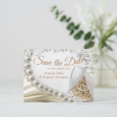 Ivoor, Groen, Blauw, Goud Zijde & Parels Bewaar de Aankondigingskaart (Staand voorkant)