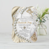 Ivoor, groen, blauw, goud zijde & parels bruidsdou kaart (Staand voorkant)