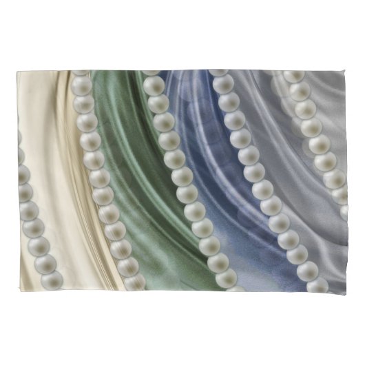 Ivoor, groen, blauw, goud, zijde - parels kussensloop (Voorkant)