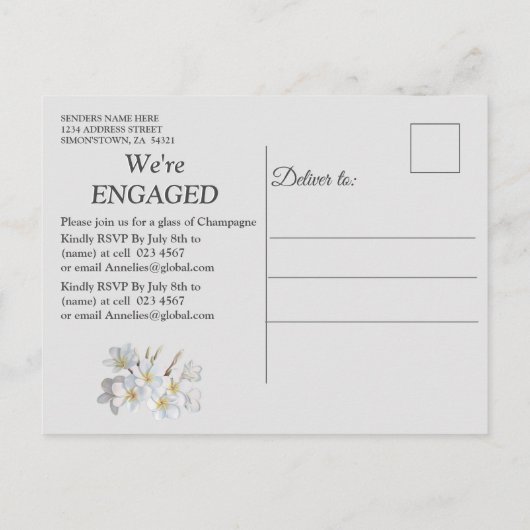 Ivoor, Groen, Blauw, Goud Zijde & Parels Verloving Uitnodiging Briefkaart (Achterkant)