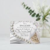 Ivoor, Groen, Blauw, Goud Zijde & Parels Verloving Uitnodiging Briefkaart (Staand voorkant)