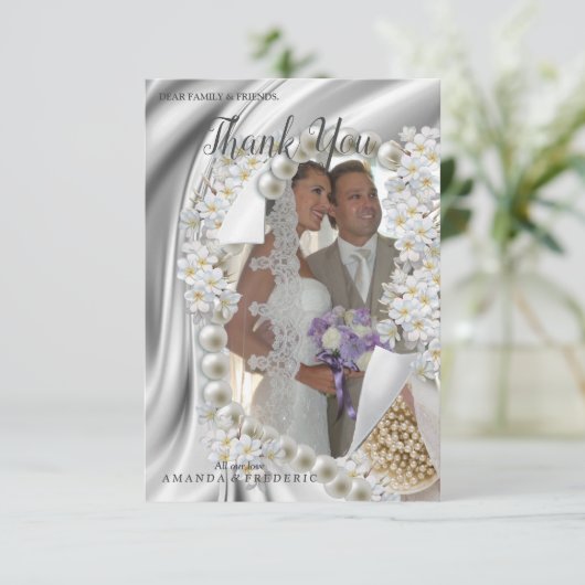 Ivoor, groen, blauw, gouden zijde & bruiloft dank  RSVP kaartje (Staand voorkant)