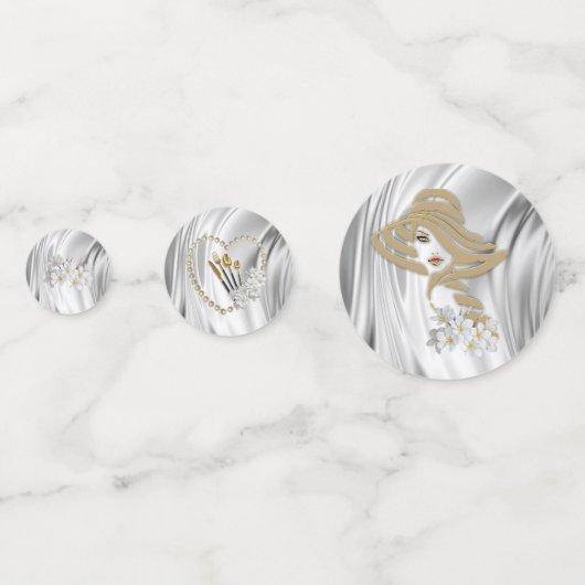 Ivoor, groen, blauw, gouden zijde en oorspuwen confetti (Voorkanten)