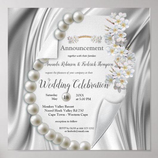 Ivoor, groen, blauw, gouden zijde en parel, bruilo poster (Voorkant)