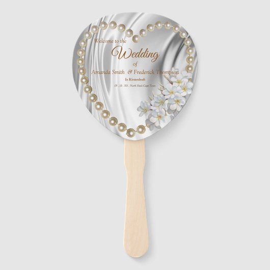 Ivoor, groen, blauw, gouden zijde en parels handwaaier (Voorkant)