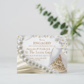 Ivoor, groen, blauw, gouden zijde en parels uitnodiging briefkaart (Staand voorkant)