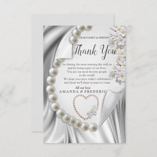 Ivoor, groen, blauw, gouden zijde en parelsDank u  RSVP Kaartje (Voorkant / Achterkant)