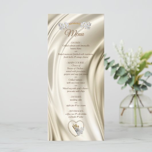 Ivoor, Groen, Blauw, Gouden Zijde & Parels Menu (Staand voorkant)