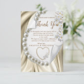 Ivoor, Groen, Blauw, Gouden Zijde & ParelsDank u k RSVP Kaartje (Staand voorkant)