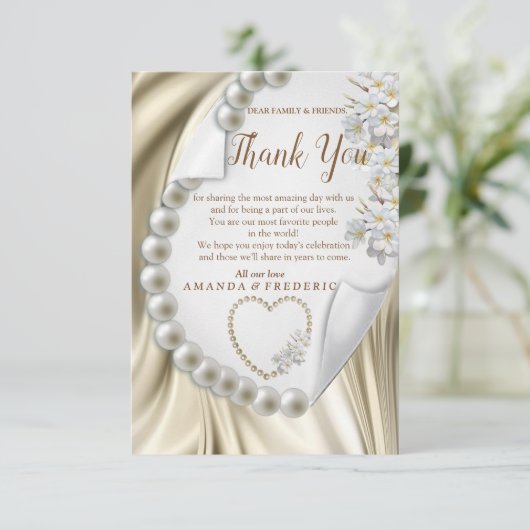 Ivoor, Groen, Blauw, Gouden Zijde & ParelsDank u k RSVP Kaartje (Staand voorkant)