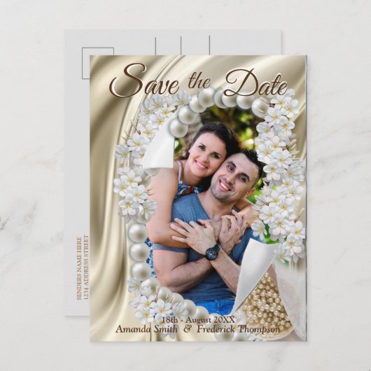 Ivoor, Groen, Blauwe Zijde & Parels Bewaar de Datu Aankondigingskaart (Voorkant / Achterkant)