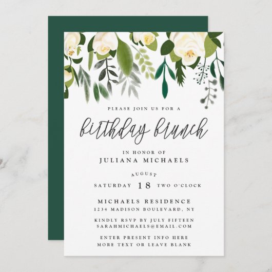 Ivoor & Groen botanische verjaardagsbrunch Kaart (Voorkant / Achterkant)