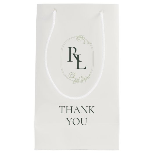 Ivoor | Groene Bloemen Monogram Huwelijk Bedankt Klein Cadeauzakje (Voorkant)