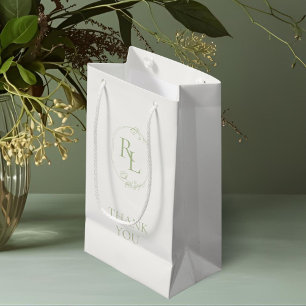 Ivoor Groene Bloemen Monogram Huwelijk Bedankt Klein Cadeauzakje