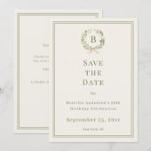 Ivoor groene monogram krans verjaardag save the da date (Voorkant / Achterkant)