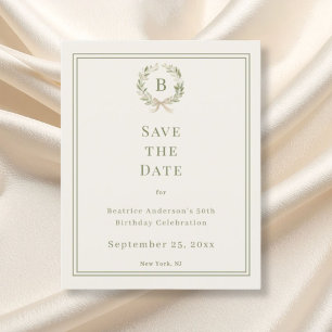 Ivoor groene monogram krans verjaardag save the da flyer