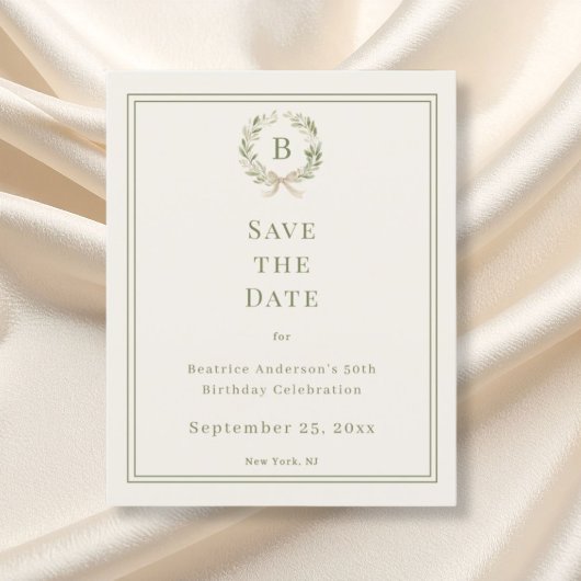 Ivoor groene monogram krans verjaardag save the da flyer