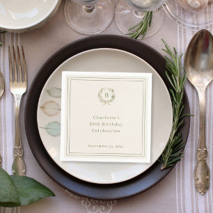 Ivoor groene monogram slinger verjaardagslunch servet