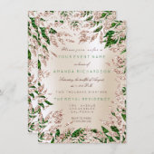 Ivoor Groene Roze Gouden Glitter Bladeren Bloem Ka Kaart (Voorkant / Achterkant)