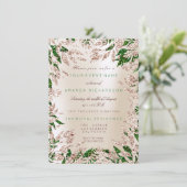 Ivoor Groene Roze Gouden Glitter Bladeren Bloem Ka Kaart (Staand voorkant)