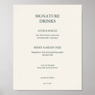 Ivoor Groene Trouw Bar Menu Signature Dranken Bord Poster