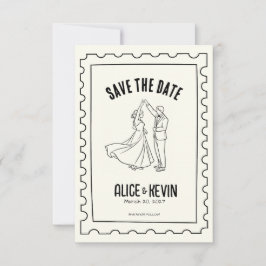 Ivoor handgetekende illustratie Trouw Minimalistis Save The Date