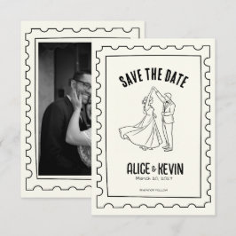 Ivoor handgetekende illustratie Trouw Minimalistis Save The Date