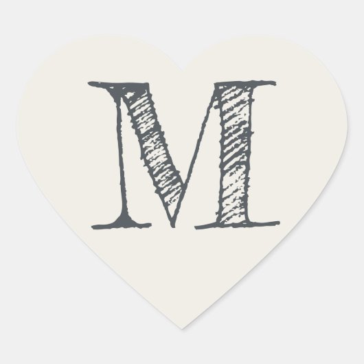 Ivoor Hart Minimalistische Monogram Initiaal Sticker (Voorkant)