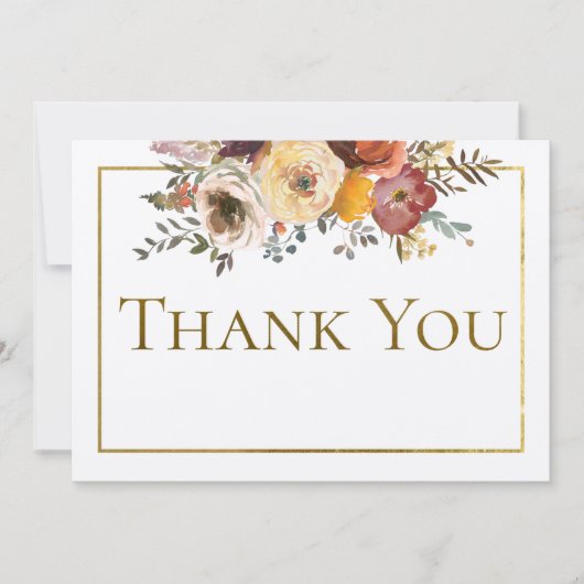 Ivoor Herfst Bloemen Boeket met Gouden Bruiloft Bedankkaart (Voorkant)
