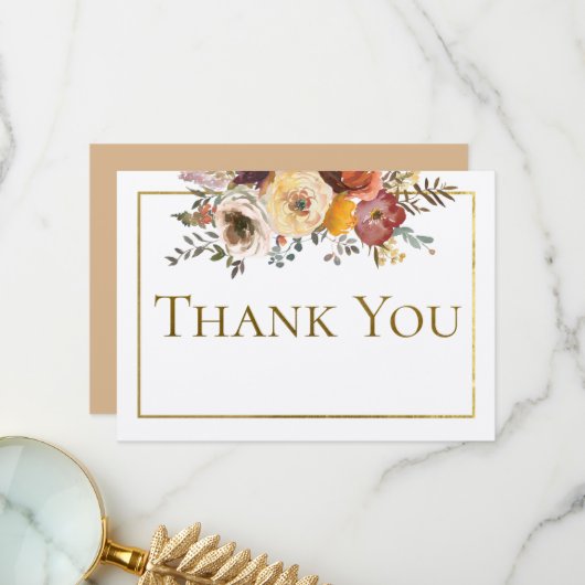 Ivoor Herfst Bloemen Boeket met Gouden Bruiloft Bedankkaart (Voorkant / Achterkant in situ)