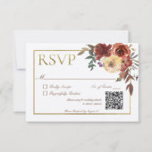 Ivoor Herfst Bloemen Boeket met Gouden QR Code RSVP Kaartje (Voorkant)