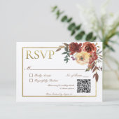 Ivoor Herfst Bloemen Boeket met Gouden QR Code RSVP Kaartje (Staand voorkant)