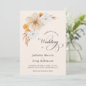 Ivoor Herfst Floral Elegant QR Code Foto Bruiloft Kaart (Staand voorkant)