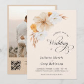 Ivoor Herfst Floral Elegant QR Code Foto Bruiloft Kaart (Voorkant / Achterkant)