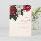 Ivoor Herfst Maroon Bloemen Bruiloft Uitnodiging (Staand voorkant)