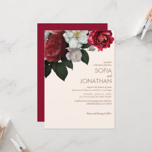Ivoor Herfst Maroon Bloemen Bruiloft Uitnodiging