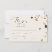 Ivoor Herfst Wildbloemen Kalligrafie Herfstbruilof RSVP Kaartje (Voorkant)