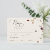 Ivoor Herfst Wildbloemen Kalligrafie Herfstbruilof RSVP Kaartje (Staand voorkant)