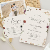 Ivoor Herfst Wildbloemen QR code herfst bruiloft v Kaart