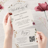 Ivoor Herfst Wildbloemen QR Code Herfstbruiloft All In One Uitnodiging