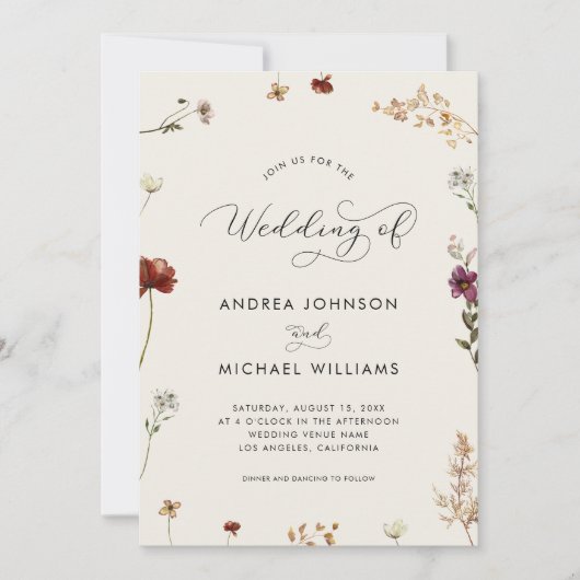 Ivoor Herfst Wilde Bloemen QR Code Herfst Bruiloft Kaart (Voorkant)